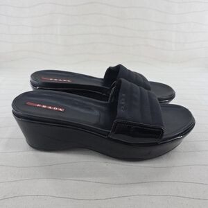 Prada Womens Sport Slides Black Platforms Shoes Vintage Y2K Size EU 37.5